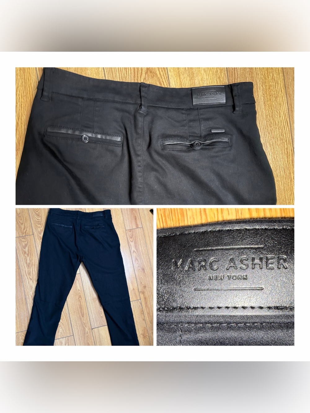 Marc Asher NY Black Tech Stretch Pants Men's Slim Fit Chino Work Measures 33x29